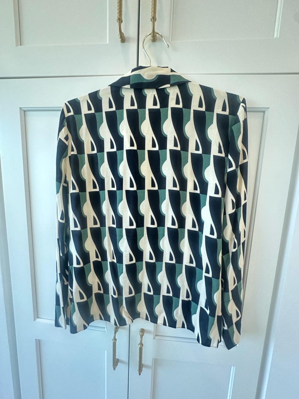 ZARA Black Cream and Dark Green Geometric Print Women's Blouse - Picture 5 of 5